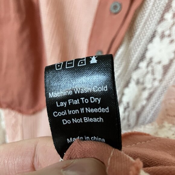 POL Shirt Womens L Oversized Thermal Lace Button Down Top Blush Pink Boho - Picture 6 of 12